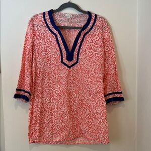 J. Crew Coral and White Floral Blouse